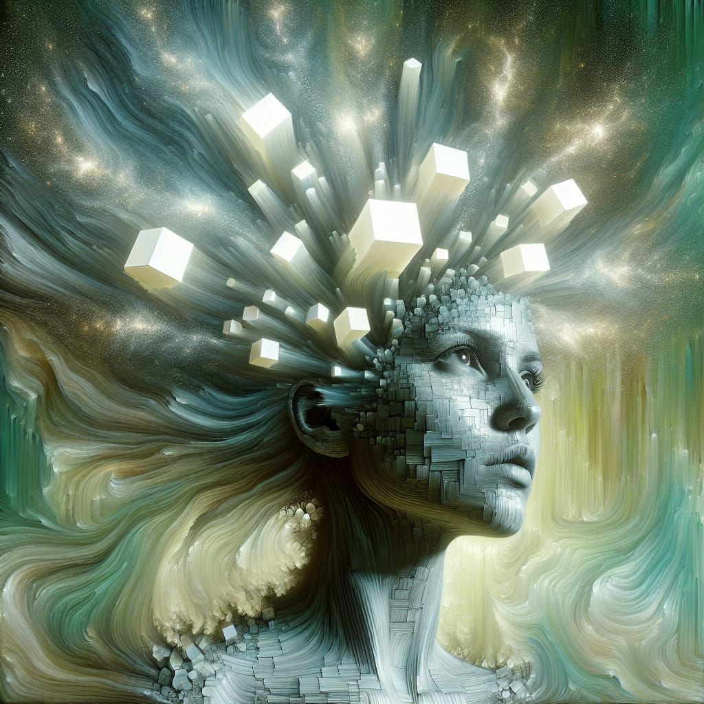 Surreal Latina Portrait in Light Green Tones