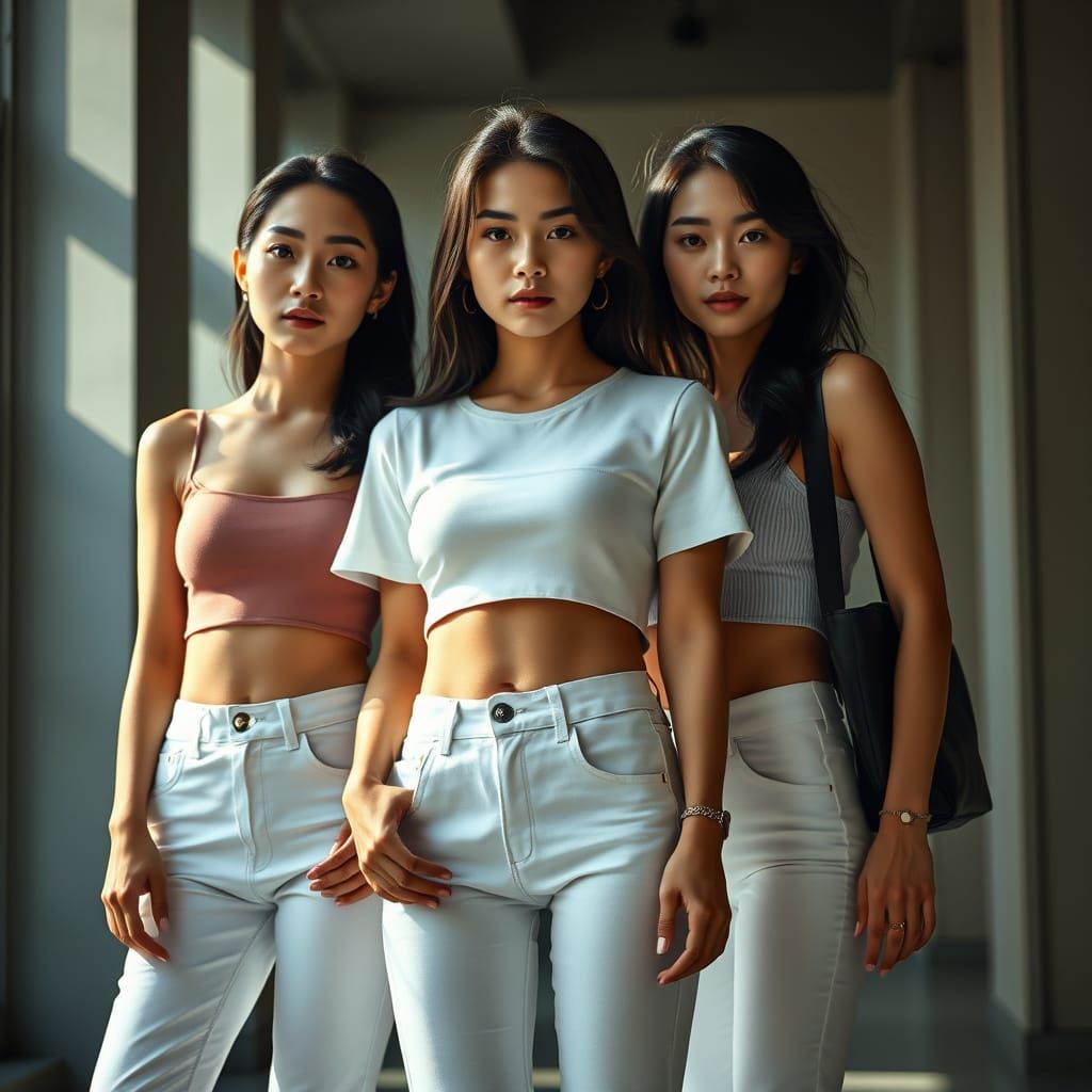 Hyper-Realistic Portrait of Confident Japanese Women in Whit...