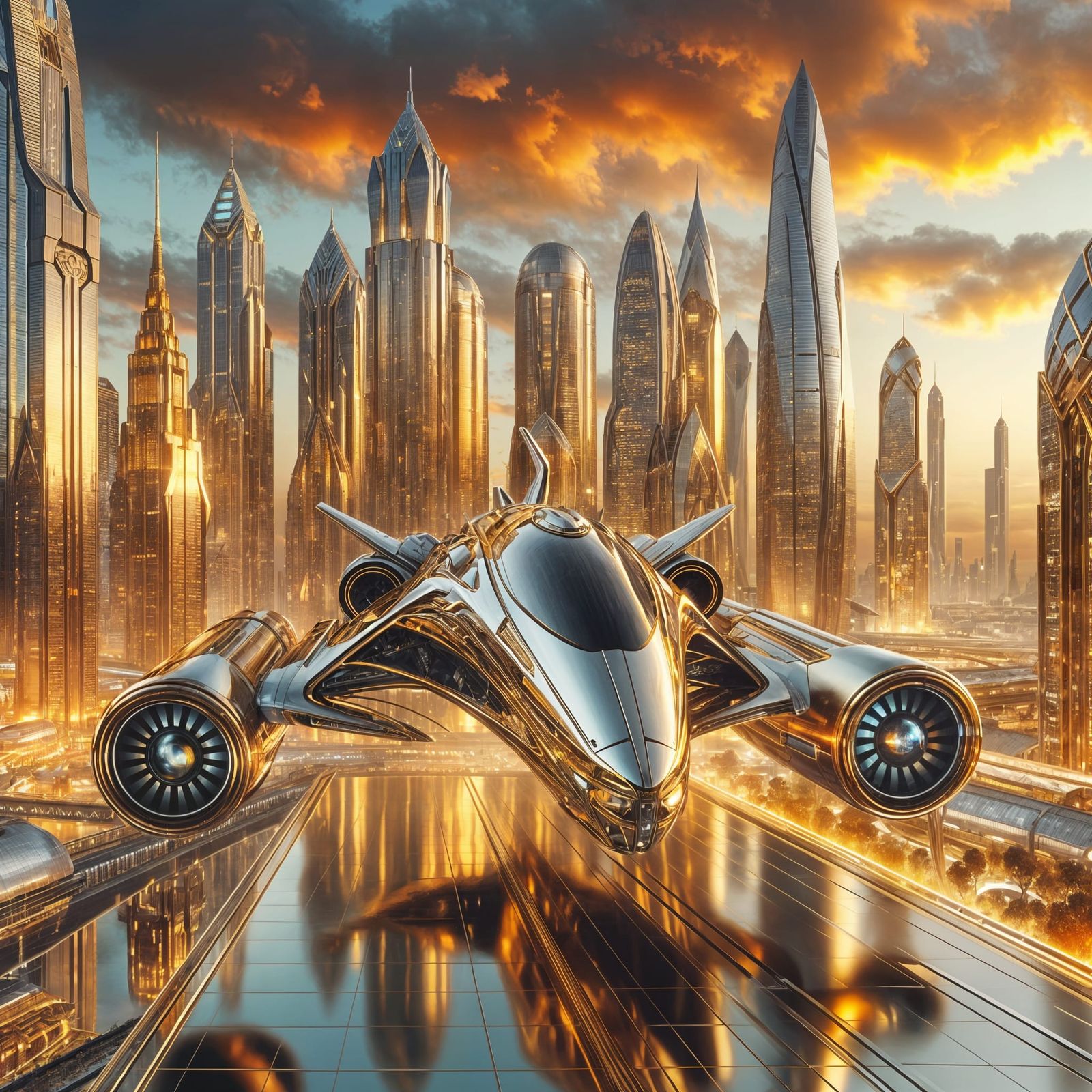 Golden Metropolis Soars to New Heights in Cyberpunk Style