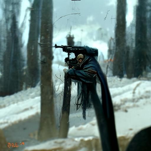 Camouflaged Sniper Hiding from Soldiers