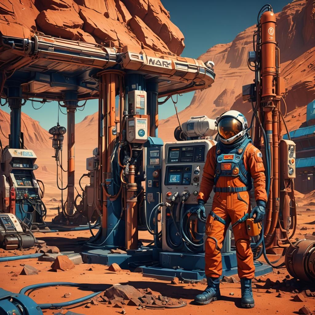 Martian Gas Station Concept Art in Sci-Fi Style
