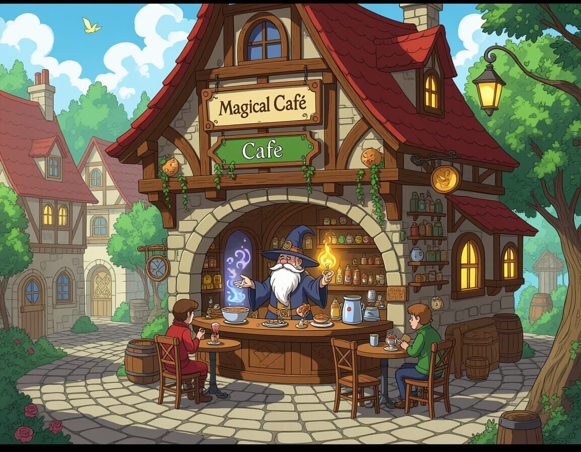 Magical Wizard's Cafe in a Fantasy Village