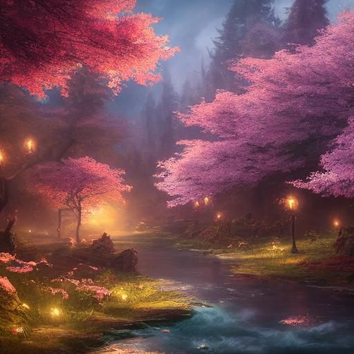 Whimsical Cherry Blossom Fantasy Art