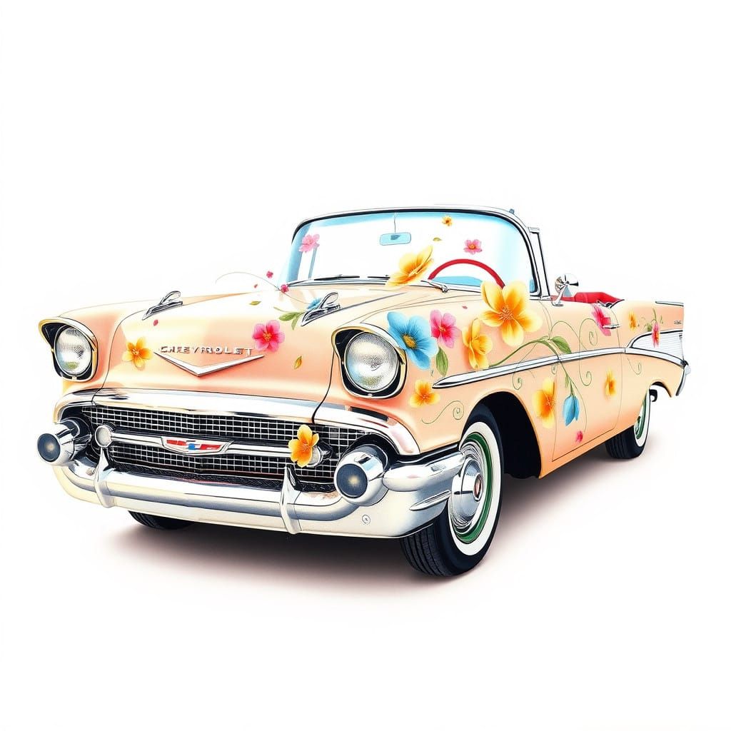 Floral Chevrolet Bel-Air 1957 in Dreamy Watercolor