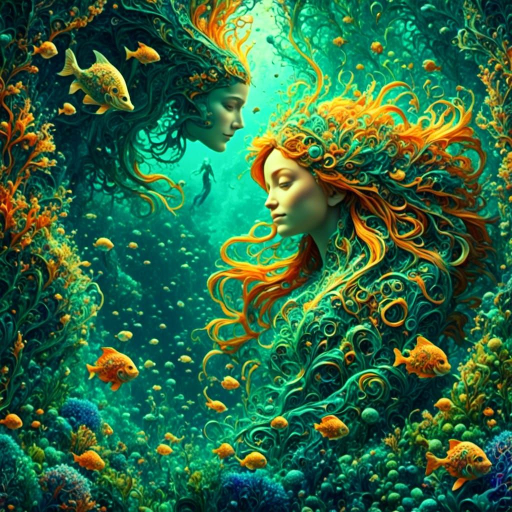 Underwater Scene: King Titan, Ariel, and Coral Reefs