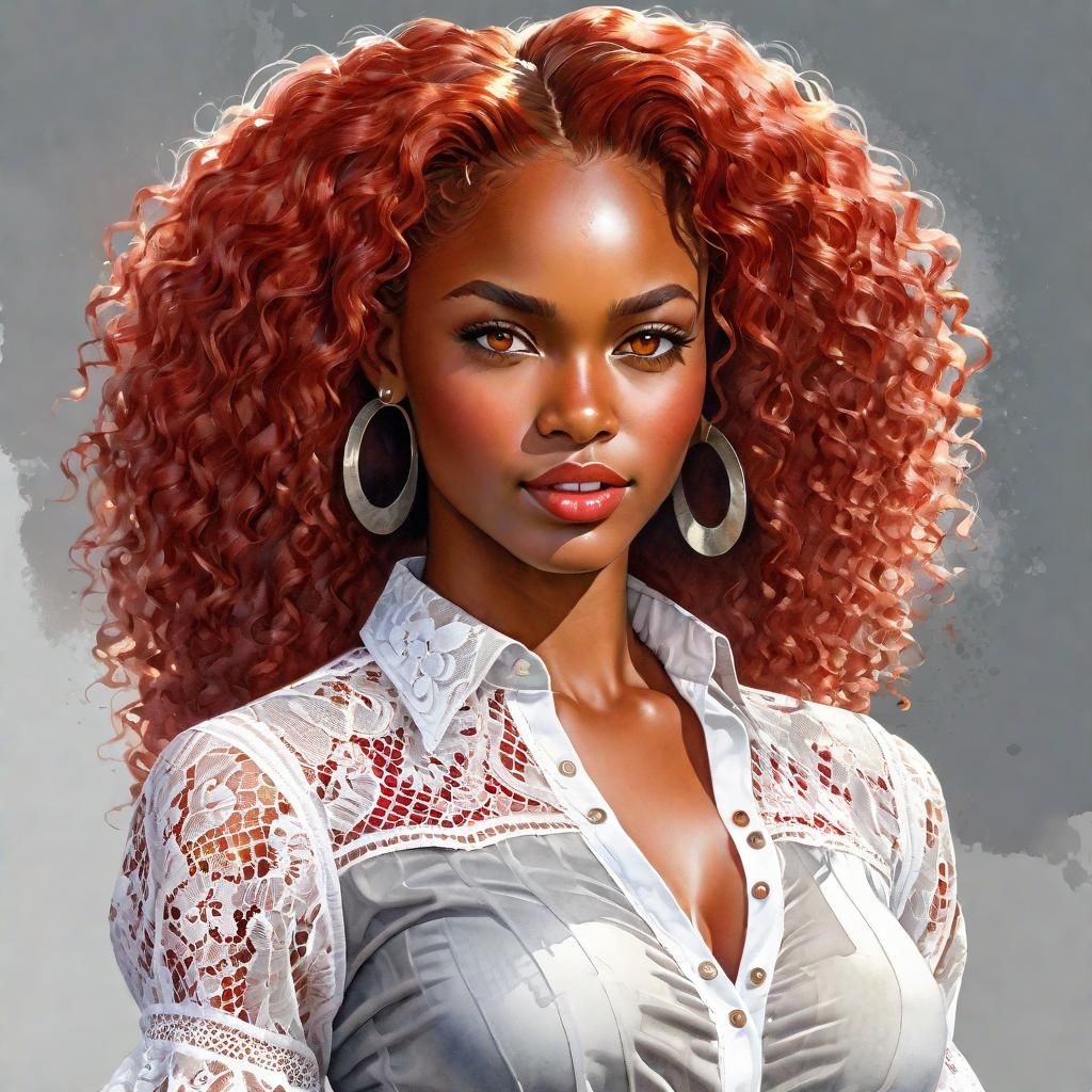 Watercolor Portrait of a Young Woman with Lace Blouse