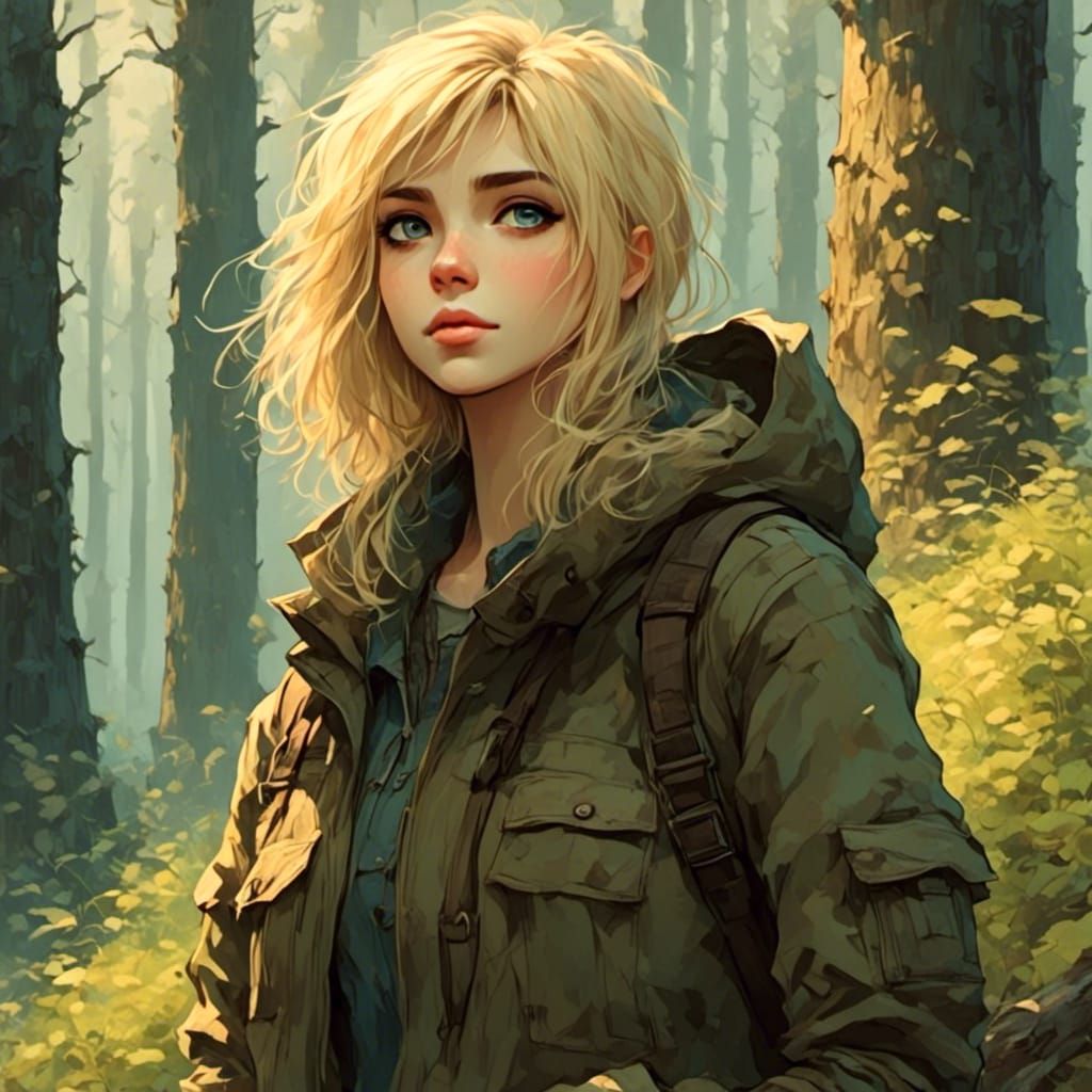 Anime Model in Forest, Beksinski-Inspired