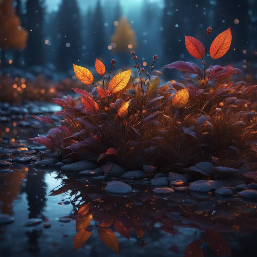 Autumn Plants in Cold Colors as Matte Painting