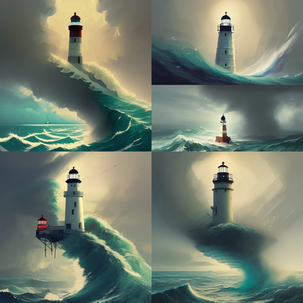 Collapsing Lighthouse in Stormy Ocean, Digital Art