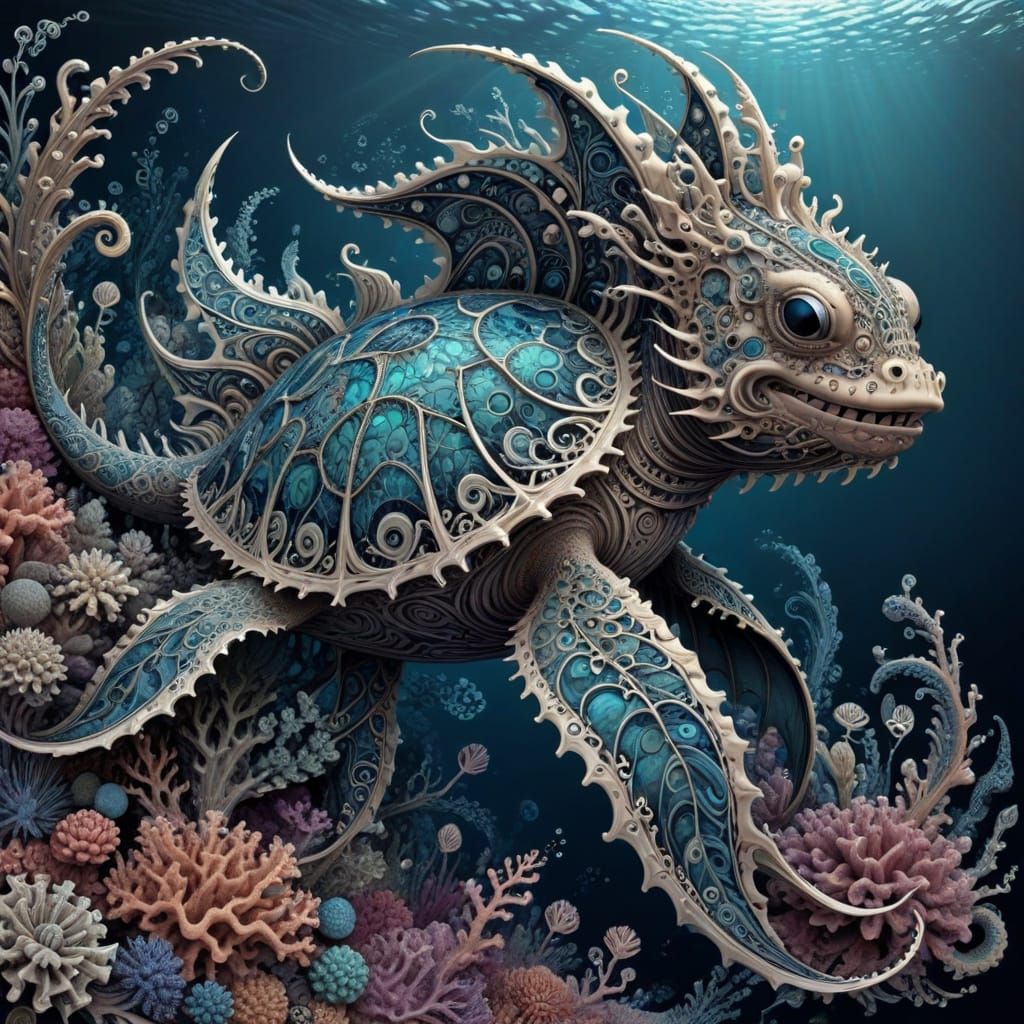 Surreal Mythical Marine Menagerie in Gothic Style