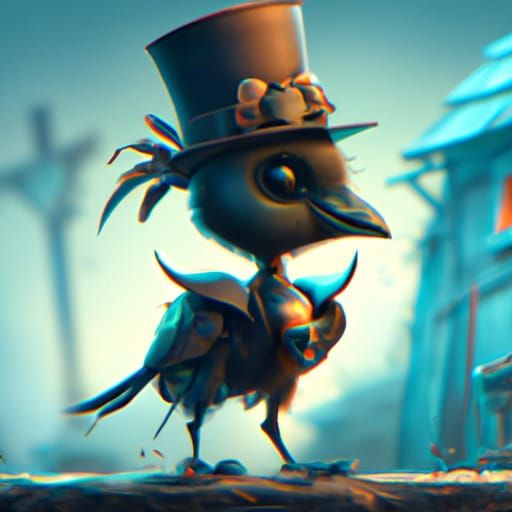 Steampunk Crow in Detailed Matte Painting Style