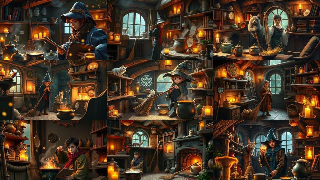 Magical Cottage Chores in Dark Fantasy Style