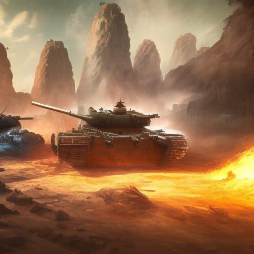 Epic Tank Battle: Detailed Matte Painting