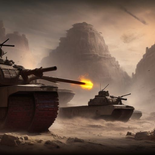 Epic Tank Battle on a Fantastical Battlefield