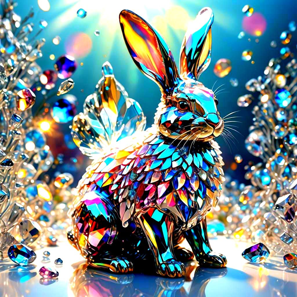 Sparkling Crystal Rabbit Sculpture in Digital Art