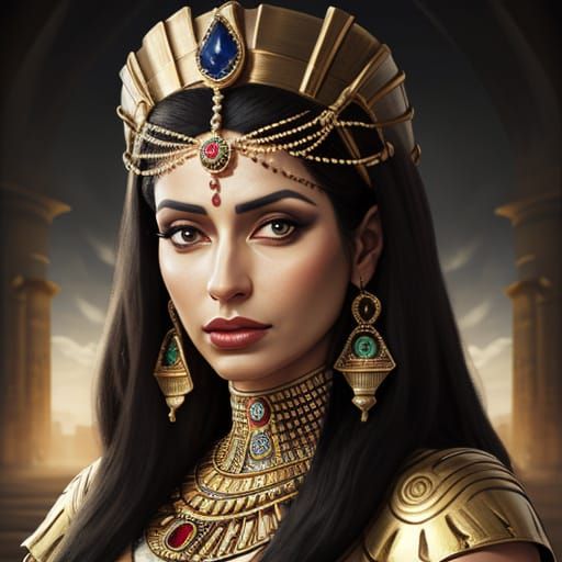 Photorealistic Portrait of Egyptian Queen by Temple