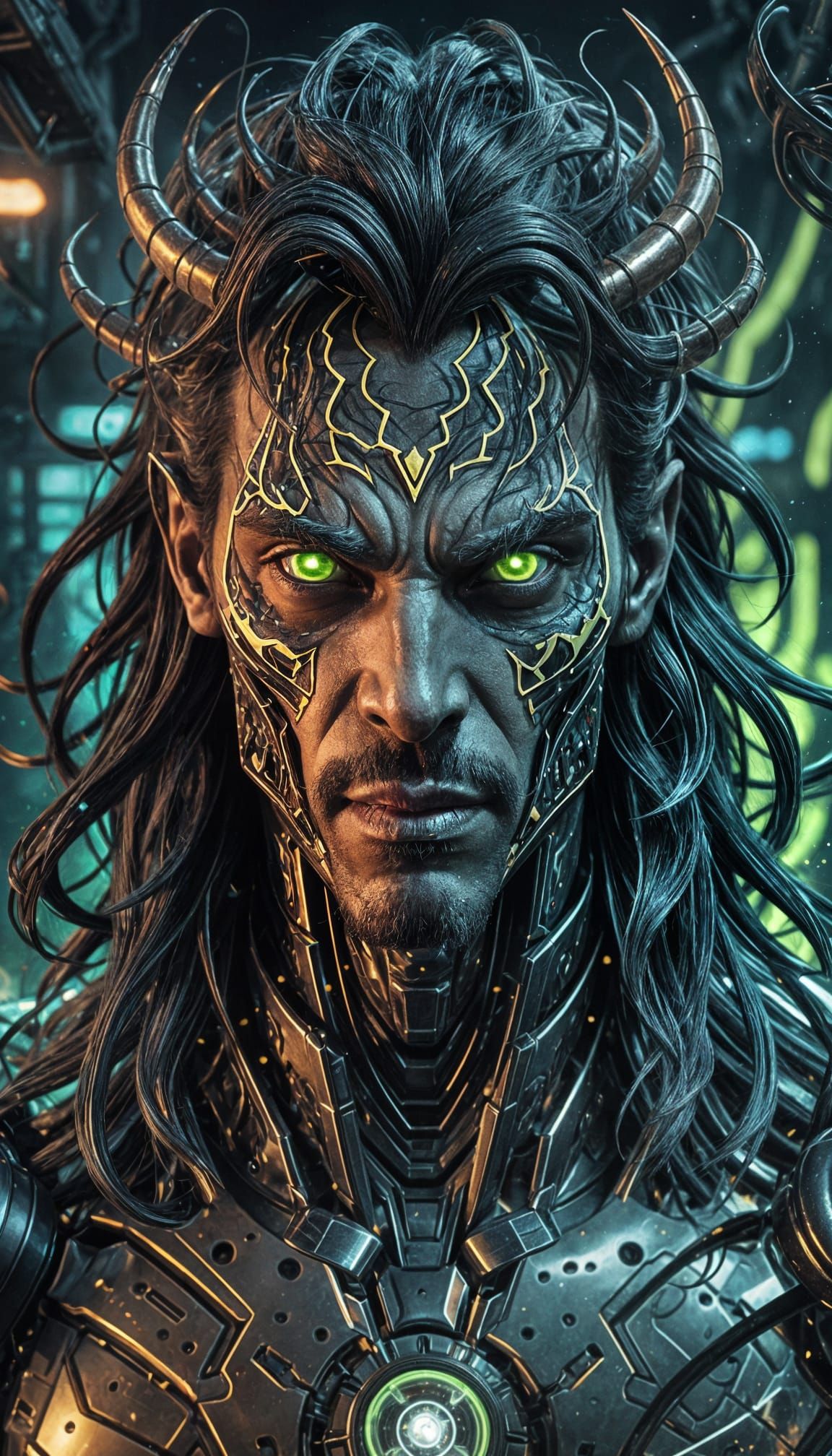 Venomous Cyberpunk Sabertooth with Mechanical Wing