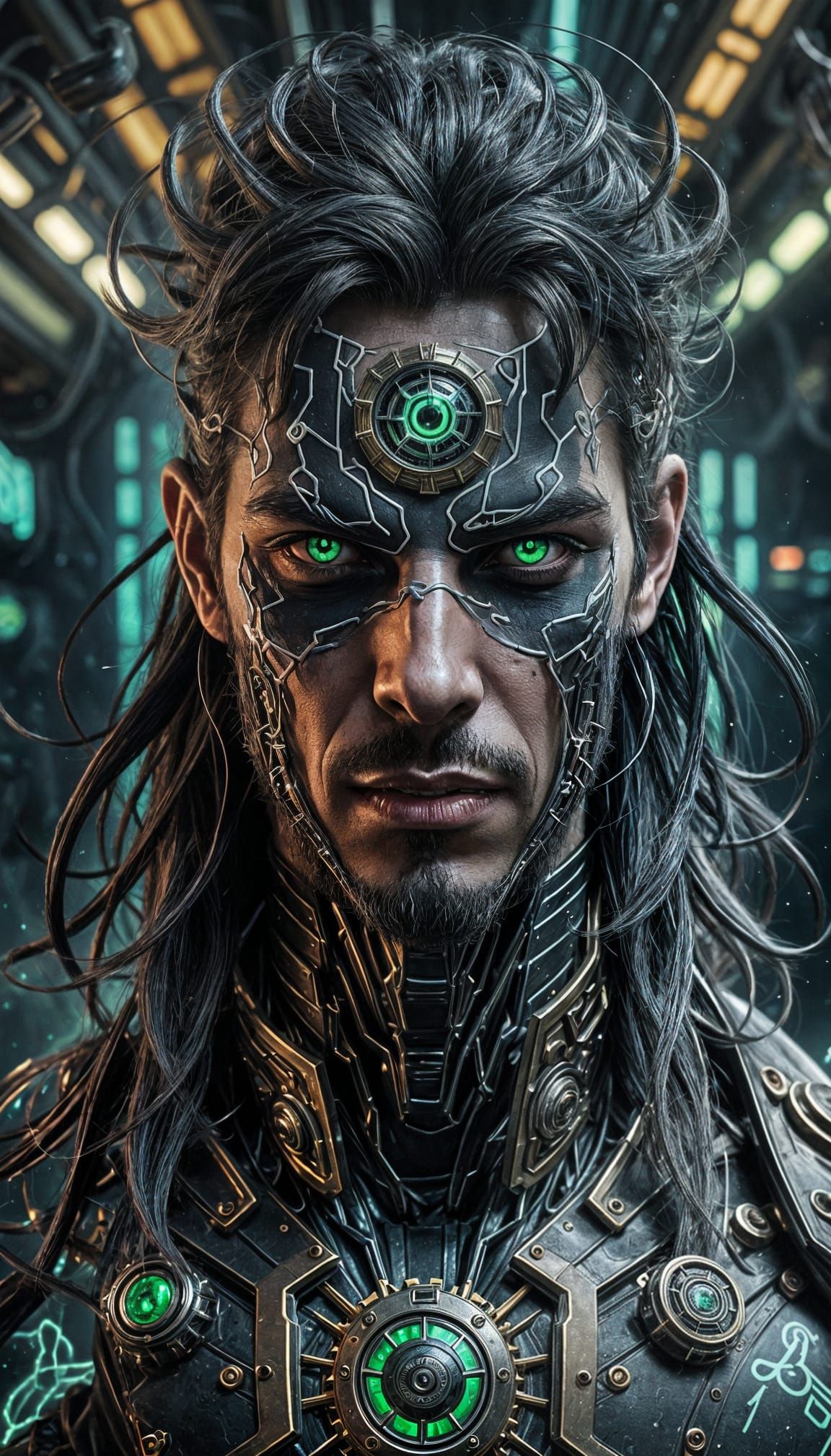 Hyperrealistic Portrait with Mechanical Wing and Black Hole