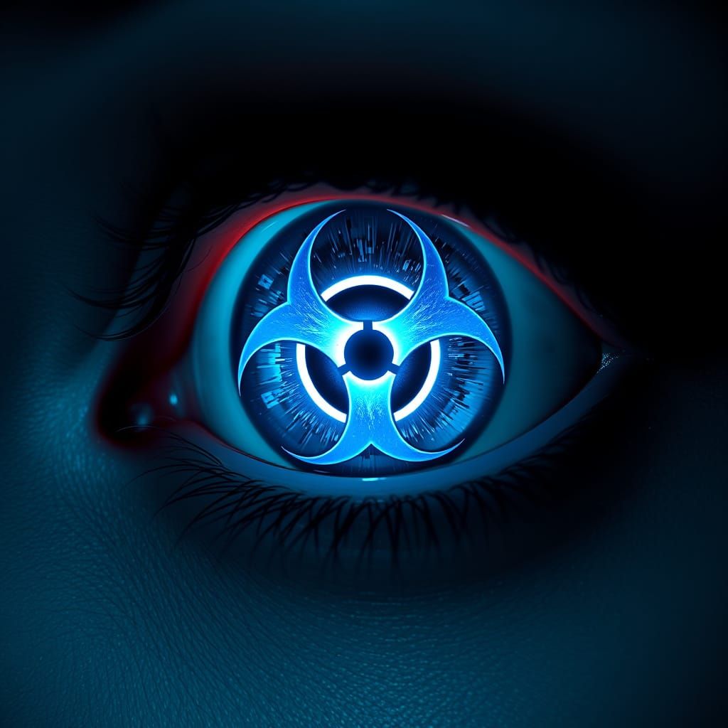 Gothic Woman's Blue Eye with Biohazard Iris