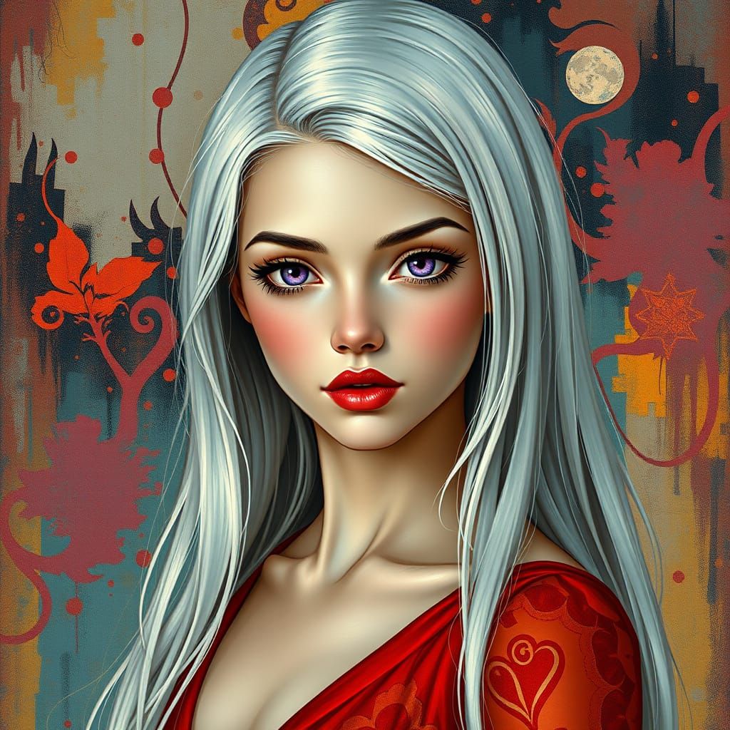 Elegant Woman in Art Nouveau Surrealism Style