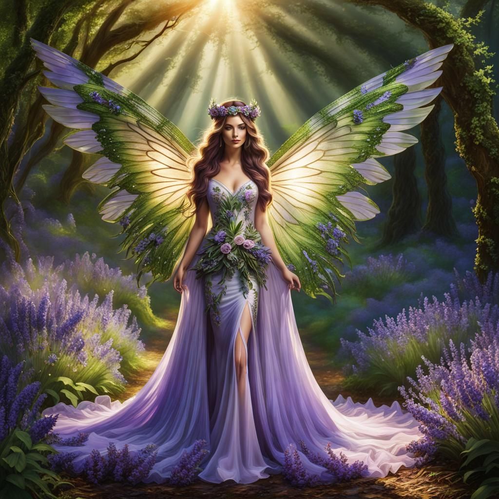 Enchanted Fairy in Lavender Woods, Hyperrealistic