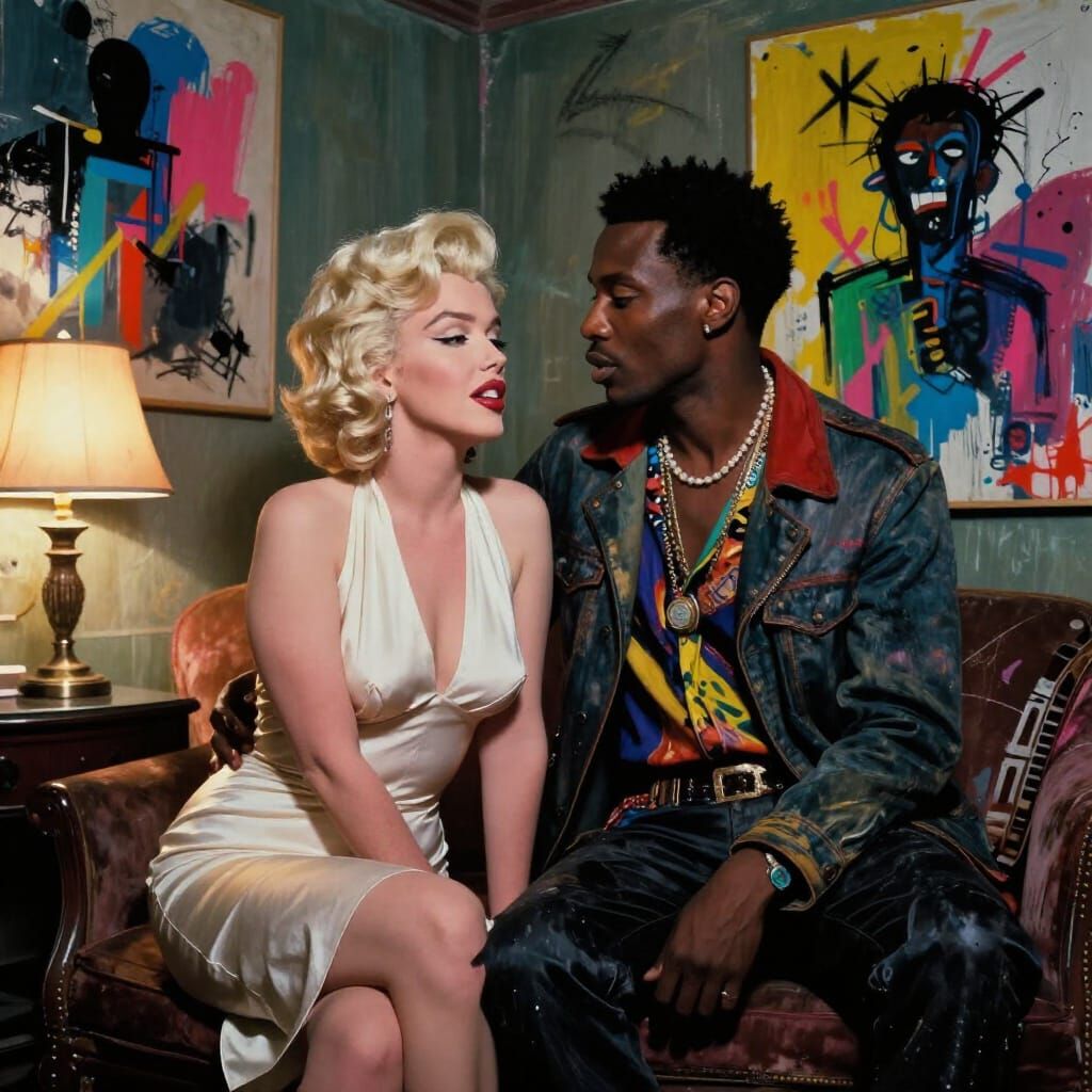 Marilyn Monroe and Basquiat as Lovers in Neo-Expressionist S...