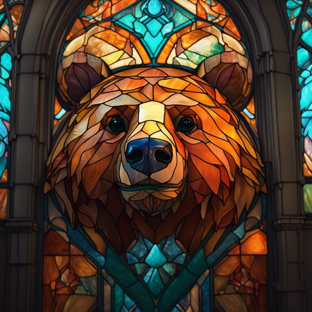 Stained Glass Bear: Hyperdetailed Concept Art