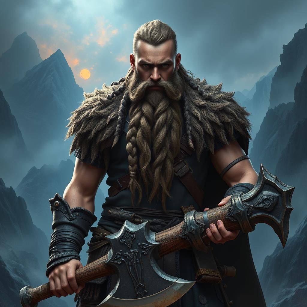 Barbarian Warrior in Mystical Realm, Fantasy Concept Art