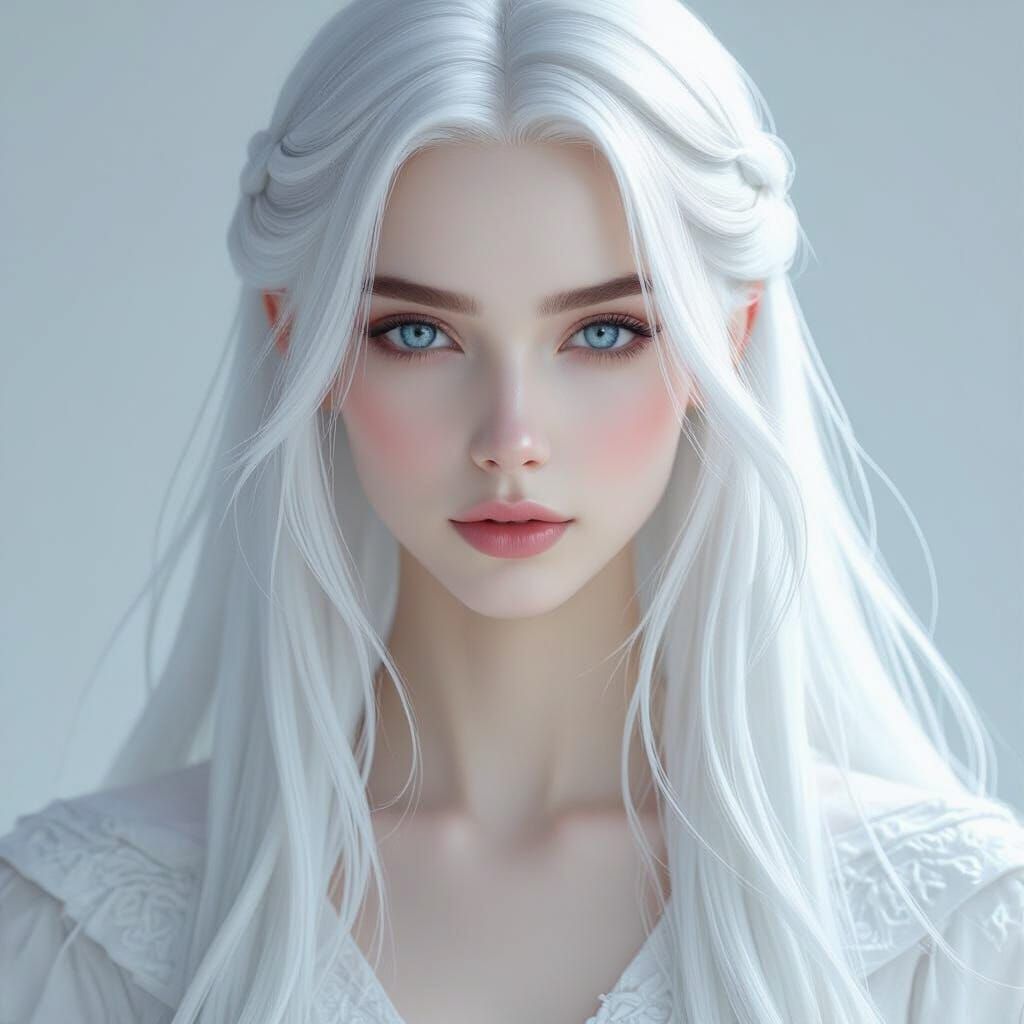 Slender Figure with Silvery Hair and Piercing Blue Eyes