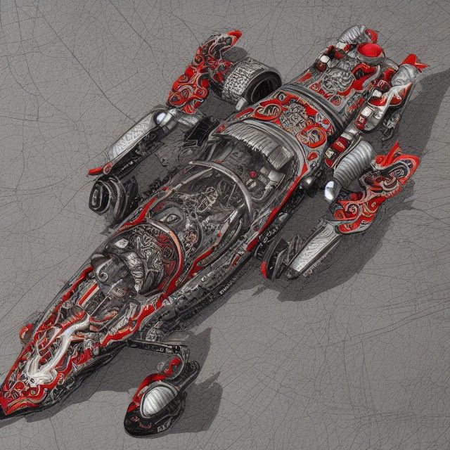 Hyperrealistic Rococo-Punk Racecar with Abalone Inlay