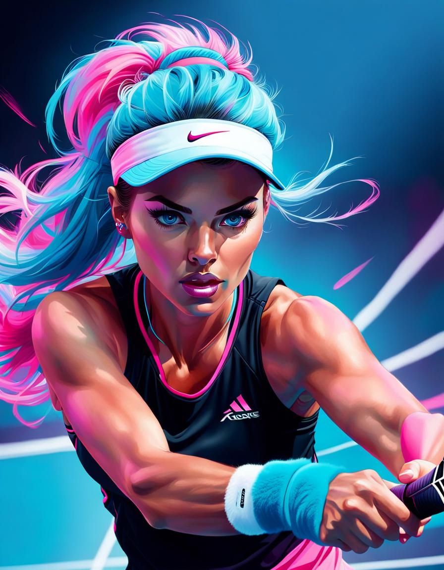 Tennis Player in Action with Neon Highlights