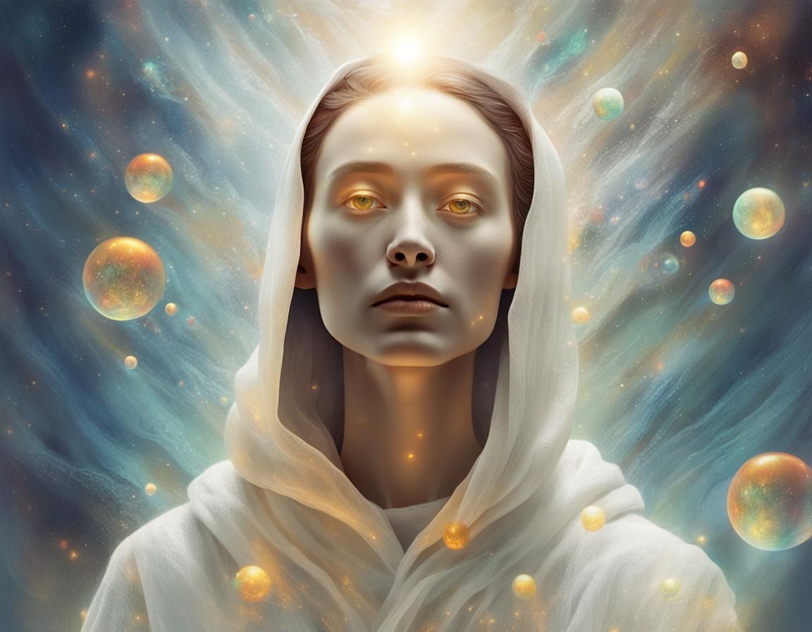 Ethereal Woman Floating in Space: A Digital Art Piece