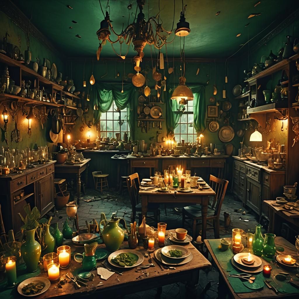 Eerie Candlelit Interior: Fantasy Concept Art