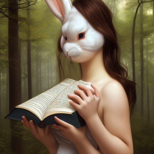 Surreal Rabbit Mask Portrait in Woodland Setting