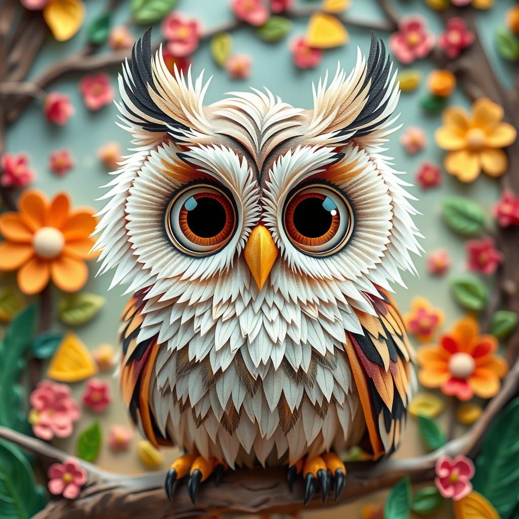 Pixar-Style Owl with Expressive Eyes in Fairytale Setting
