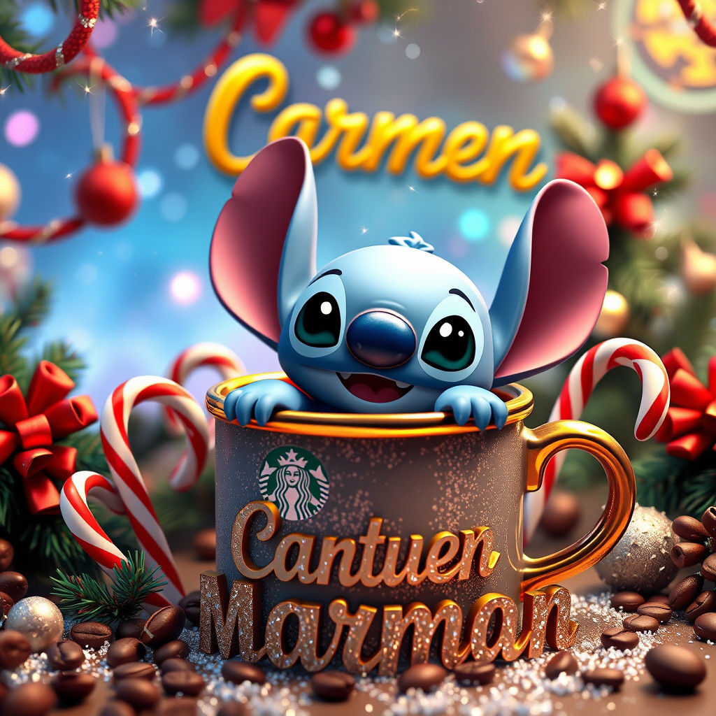 Baby Stitch in Starbucks Cup with Christmas Decor