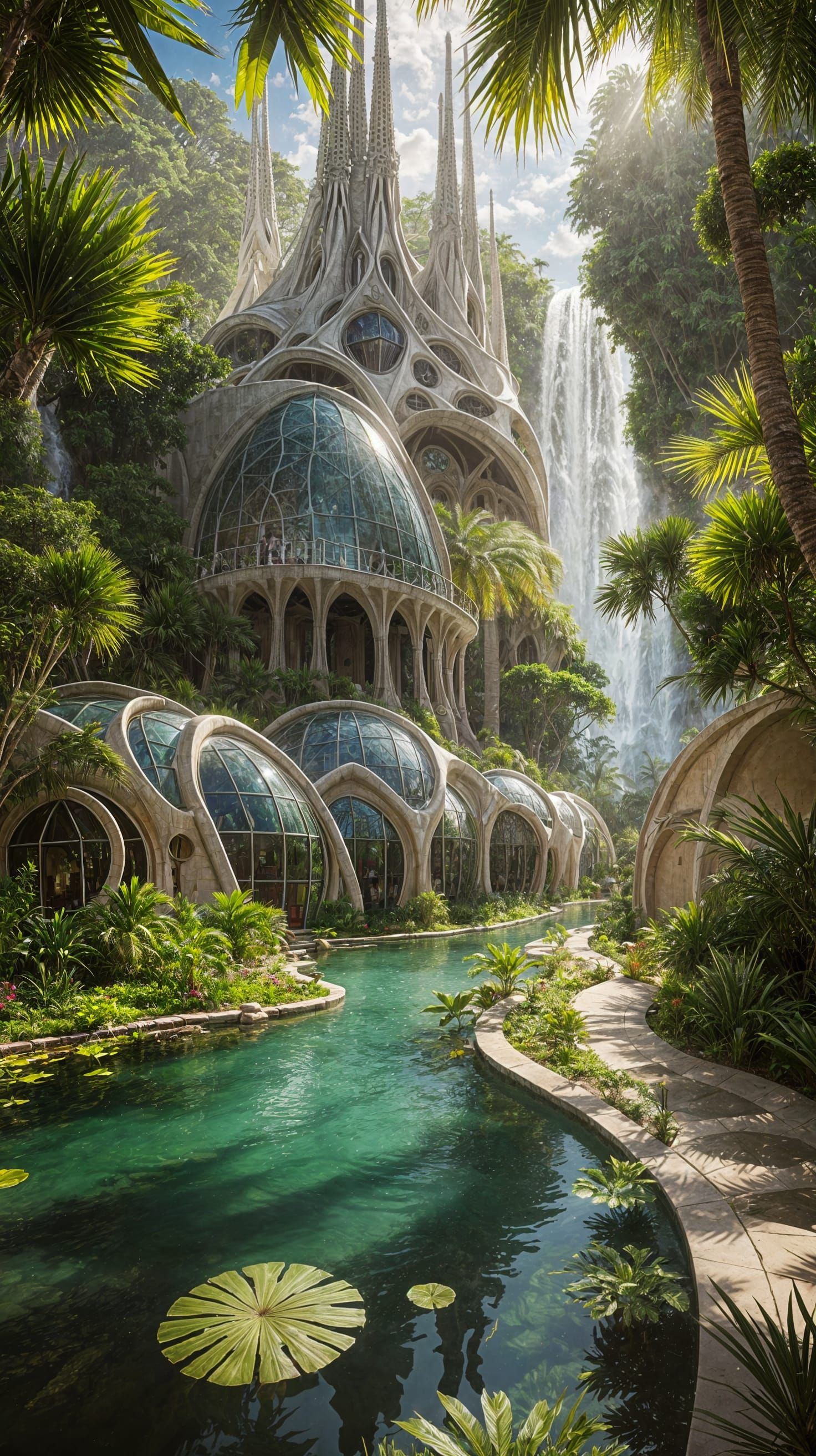 Solarpunk Oasis in Lush Jungle Landscape