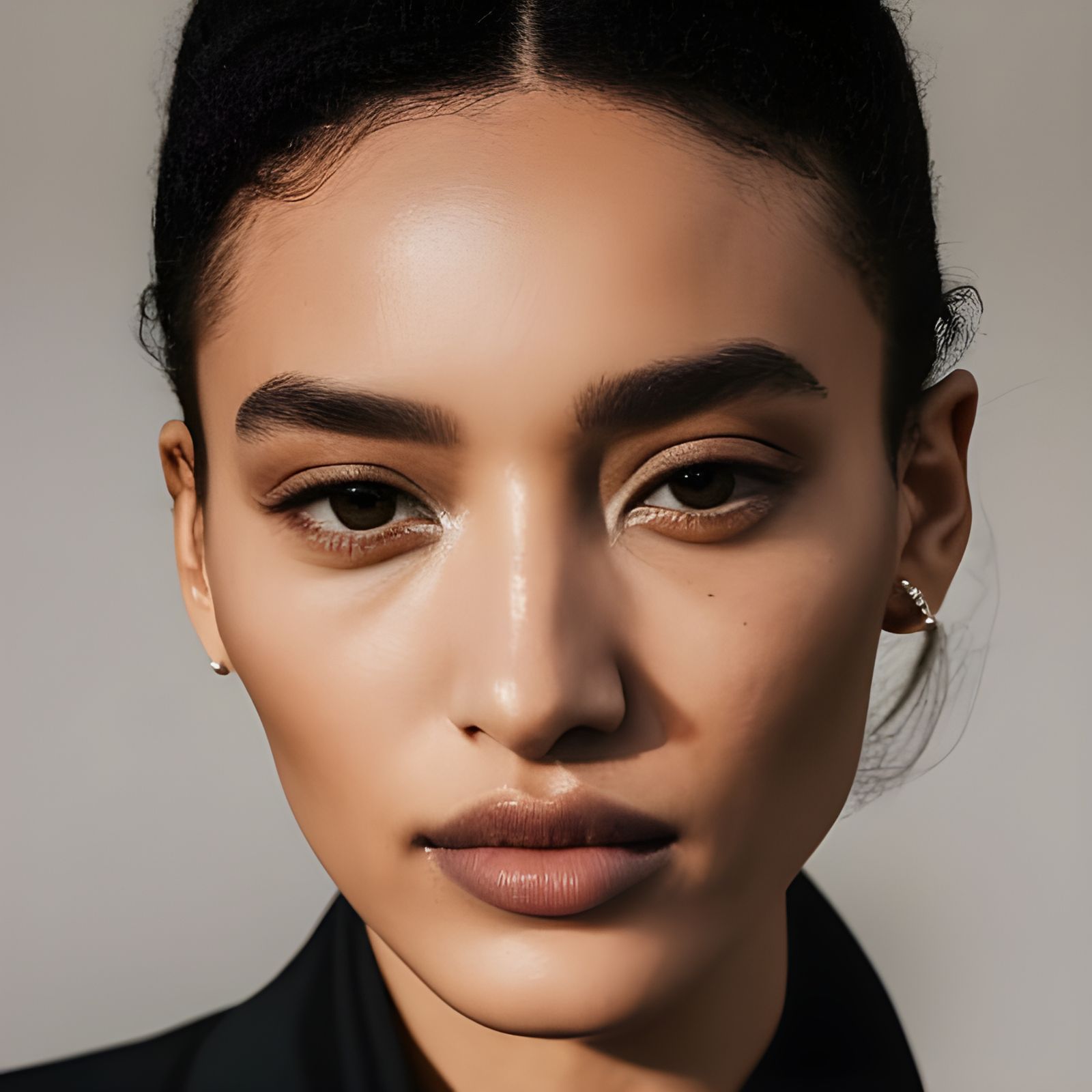 Realistic Portrait of Freckled Woman with Messy Hair