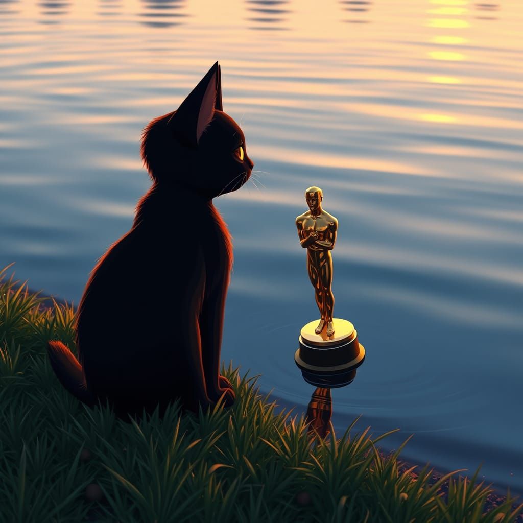 Feline Oscar Winner Enjoys Moment of Triumph in Vibrant Cel-...