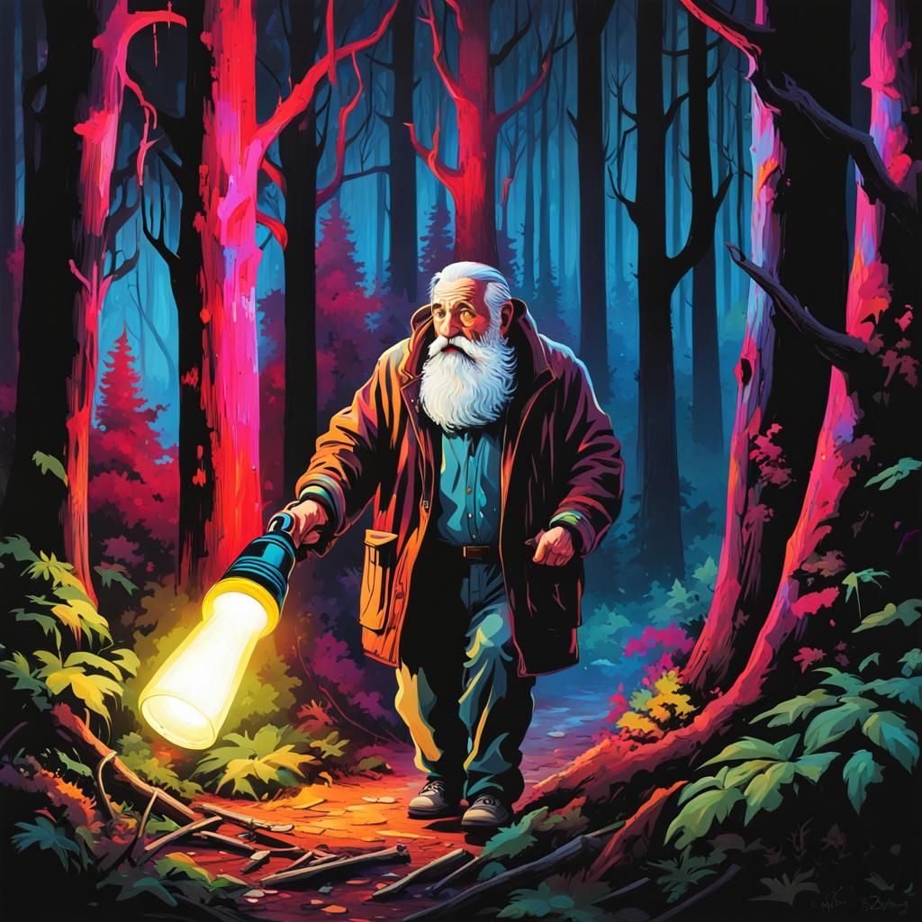 Old Man Walks in Dark Forest: Graffiti Art