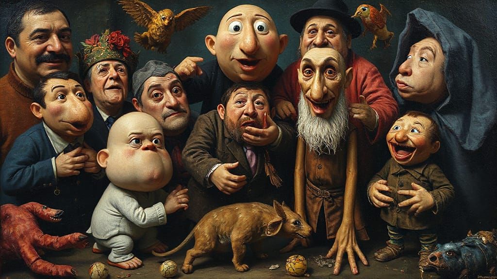 Surreal Oil Painting of Comical Figures