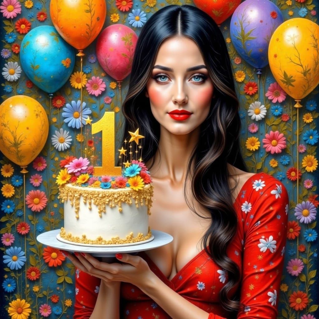 Vibrant Birthday Celebration in Expressive Oil Painting