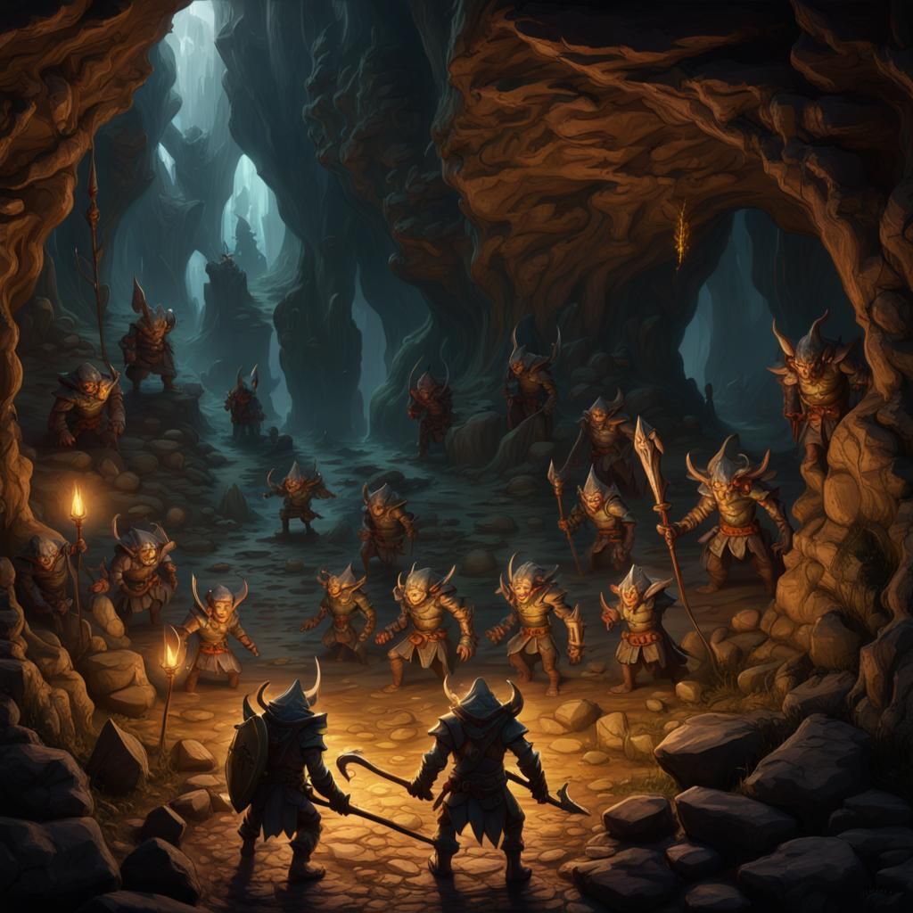 Goblins Patrolling a Cave: Fantasy Concept Art