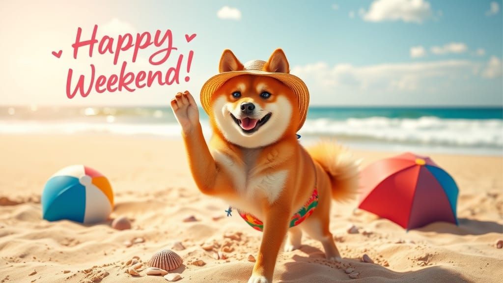Sunny Beach Adventure with a Happy Shiba Inu