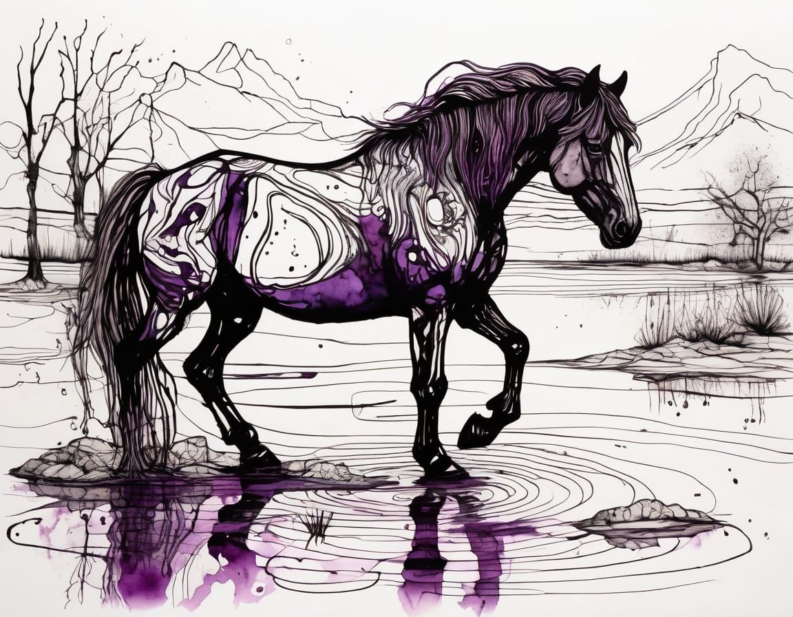 Whimsical Surrealist Doodle of Wild Stallion