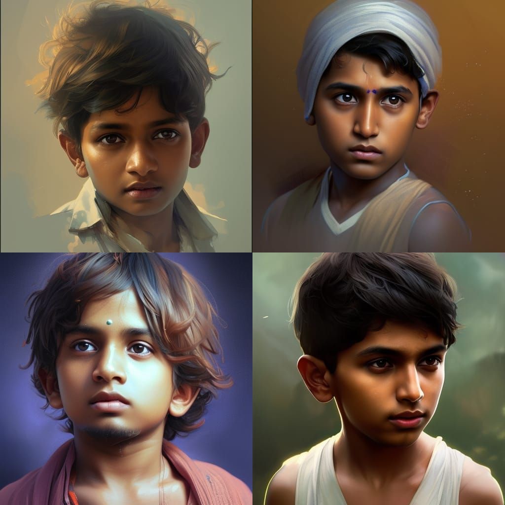 Detailed Portrait of Young Indian Boy, Digital Art