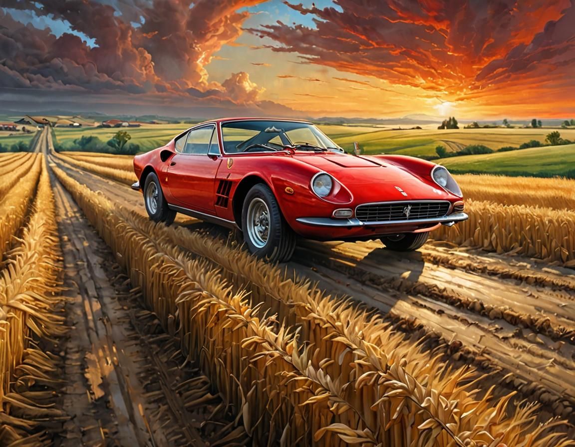 Ferrari Dino 246 Drives Through Grain Fields as Acrylic Pain...