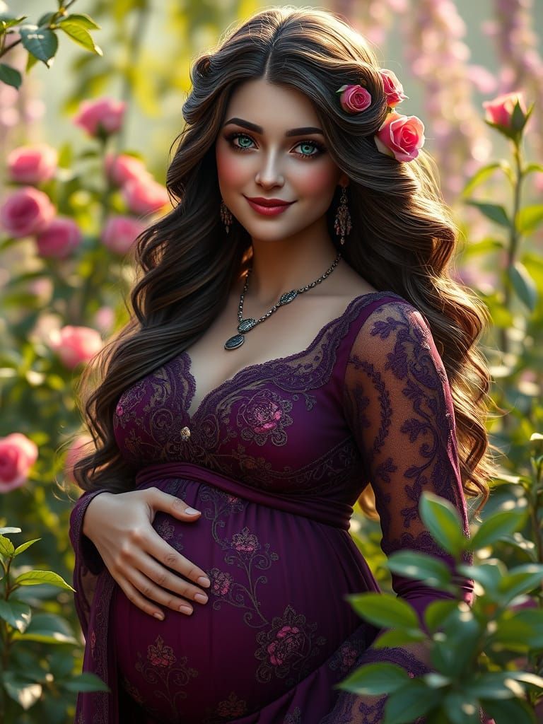 Enchanting Fantasy Goddess in Plum-Purple Regalia