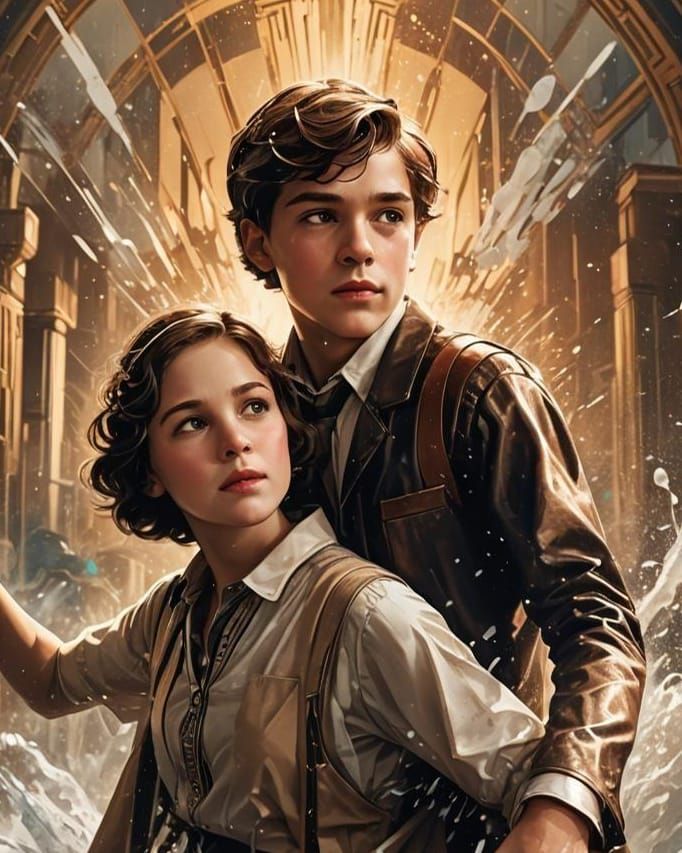 Brother and Sister Portrait in Art Deco Style