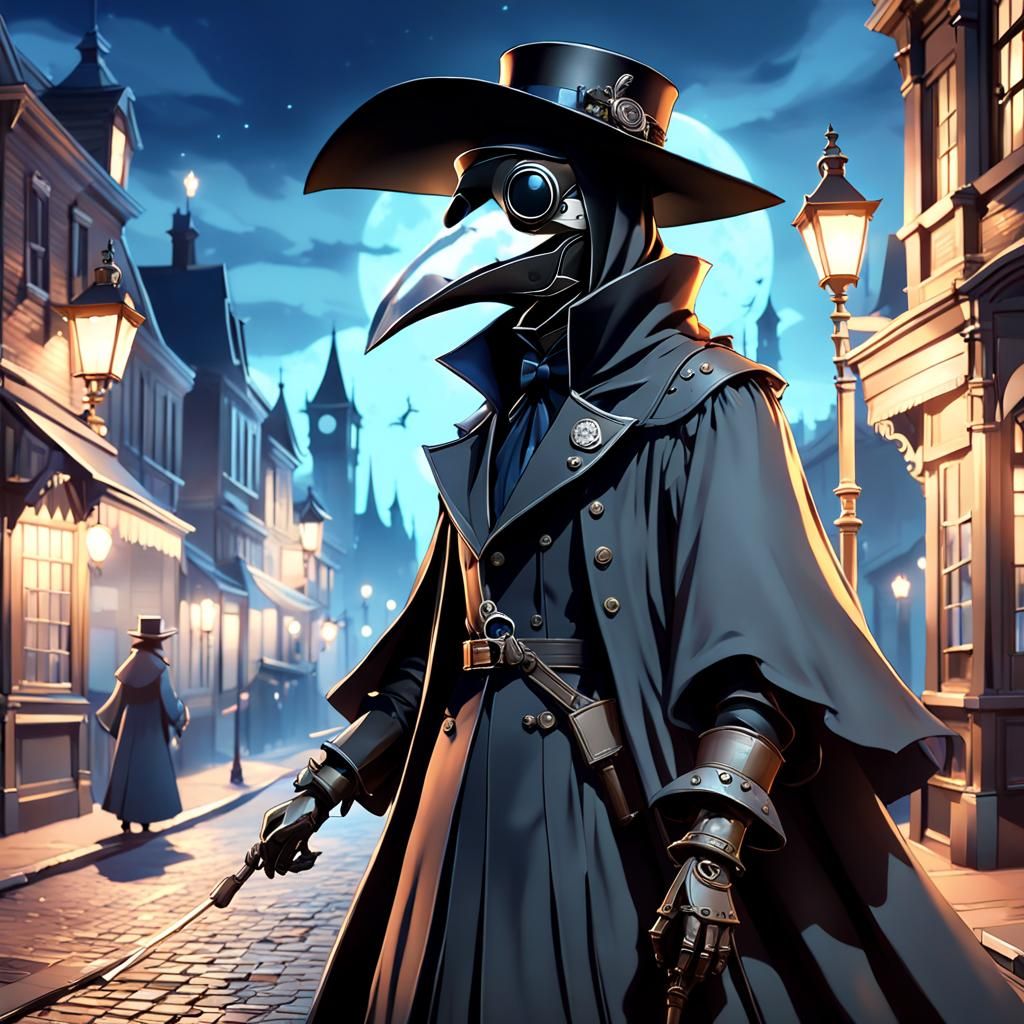 Plague Doctor in Victorian Street, 3D Anime Art